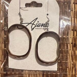 Ajuna Brown Cow Horn Oval Earrings